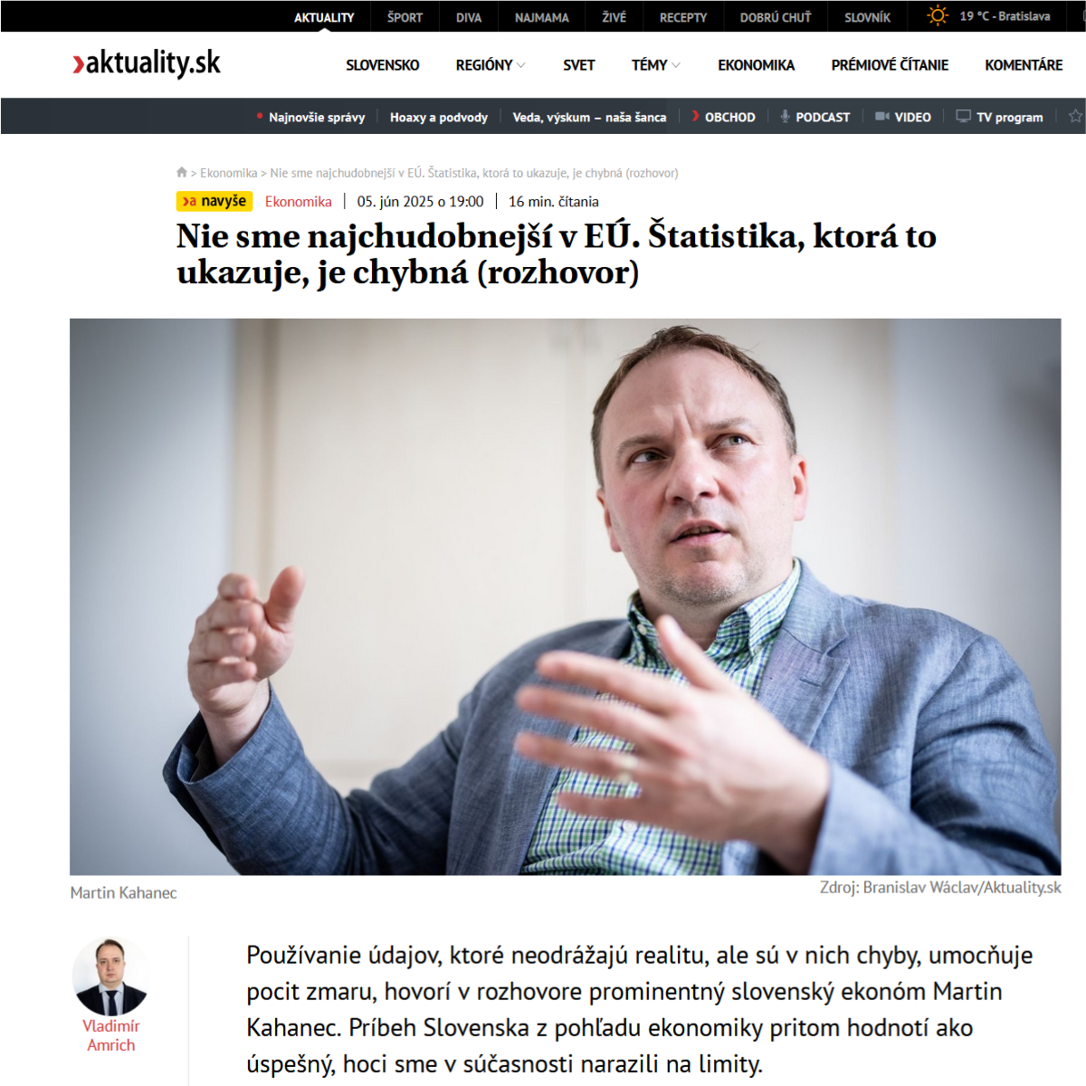 Aktuality.sk, rozhovor: Martin Kahanec pre Aktuality.sk hodnotil ekonomickú situáciu Slovenska