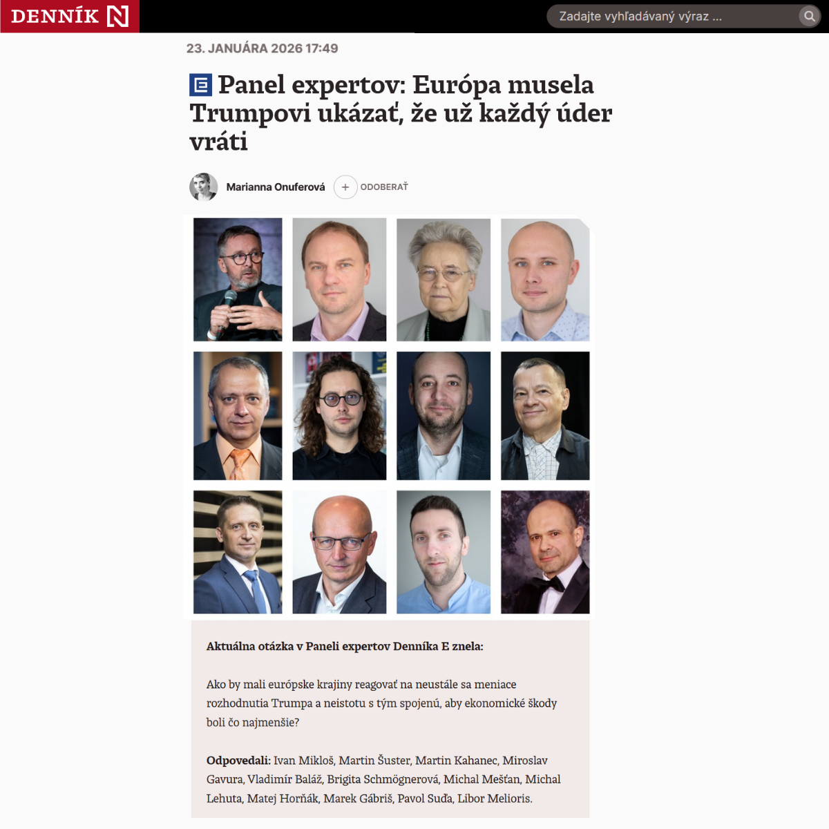 Denník N: Martin Kahanec in Expert Panel on EU–US trade tensions and economic uncertainty