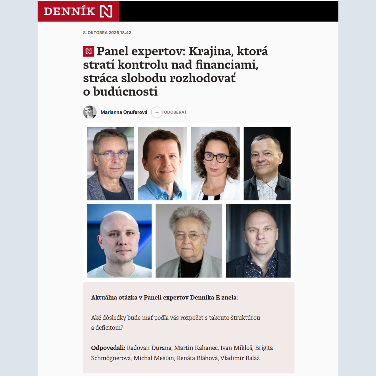 Martin Kahanec in Denník N's Expert Panel on the 2027 state budget proposal: A gamble with Slovakia's future