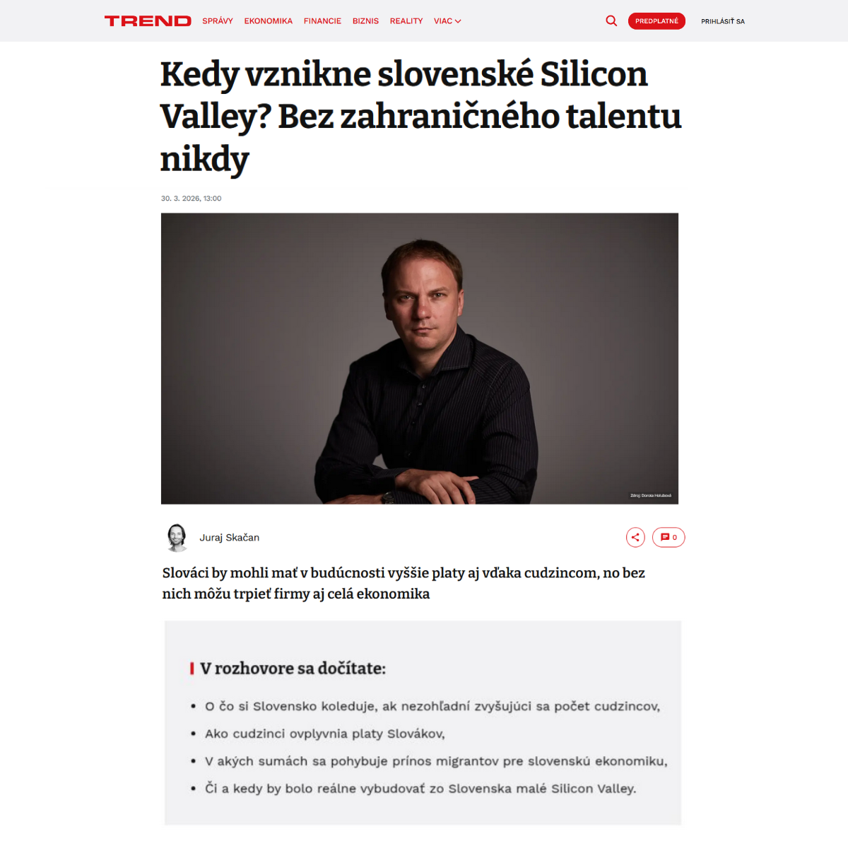 Martin Kahanec v rozhovore pre TREND o migrácii, nedostatku pracovnej sily a ekonomickom raste