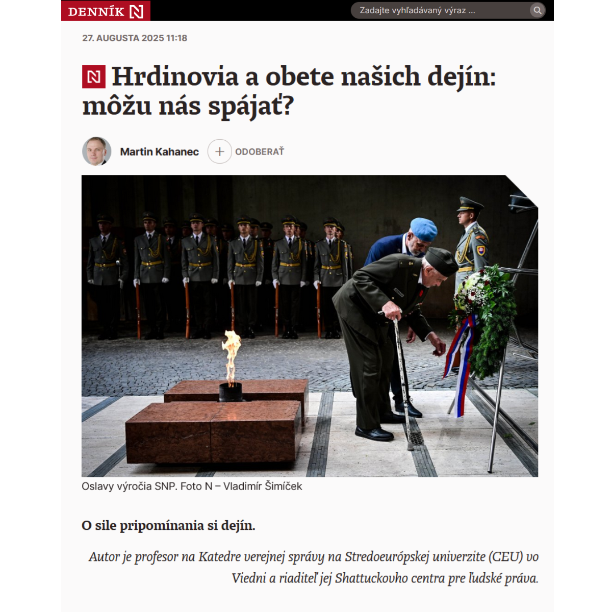 Denník N: Martin Kahanec napísal komentár o sile pripomínania si dejín