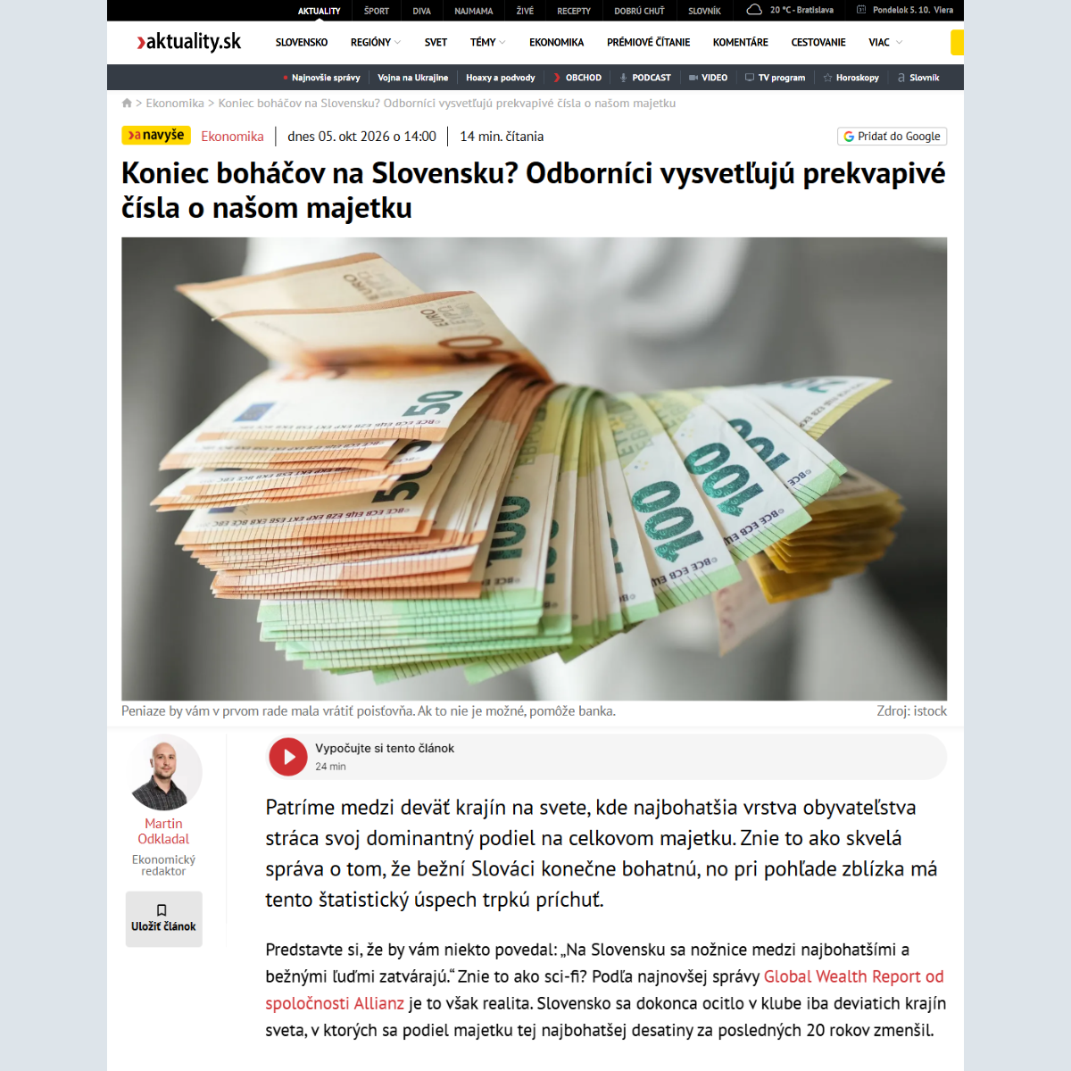 Martin Kahanec pre Aktuality.sk o majetkovej nerovnosti na Slovensku