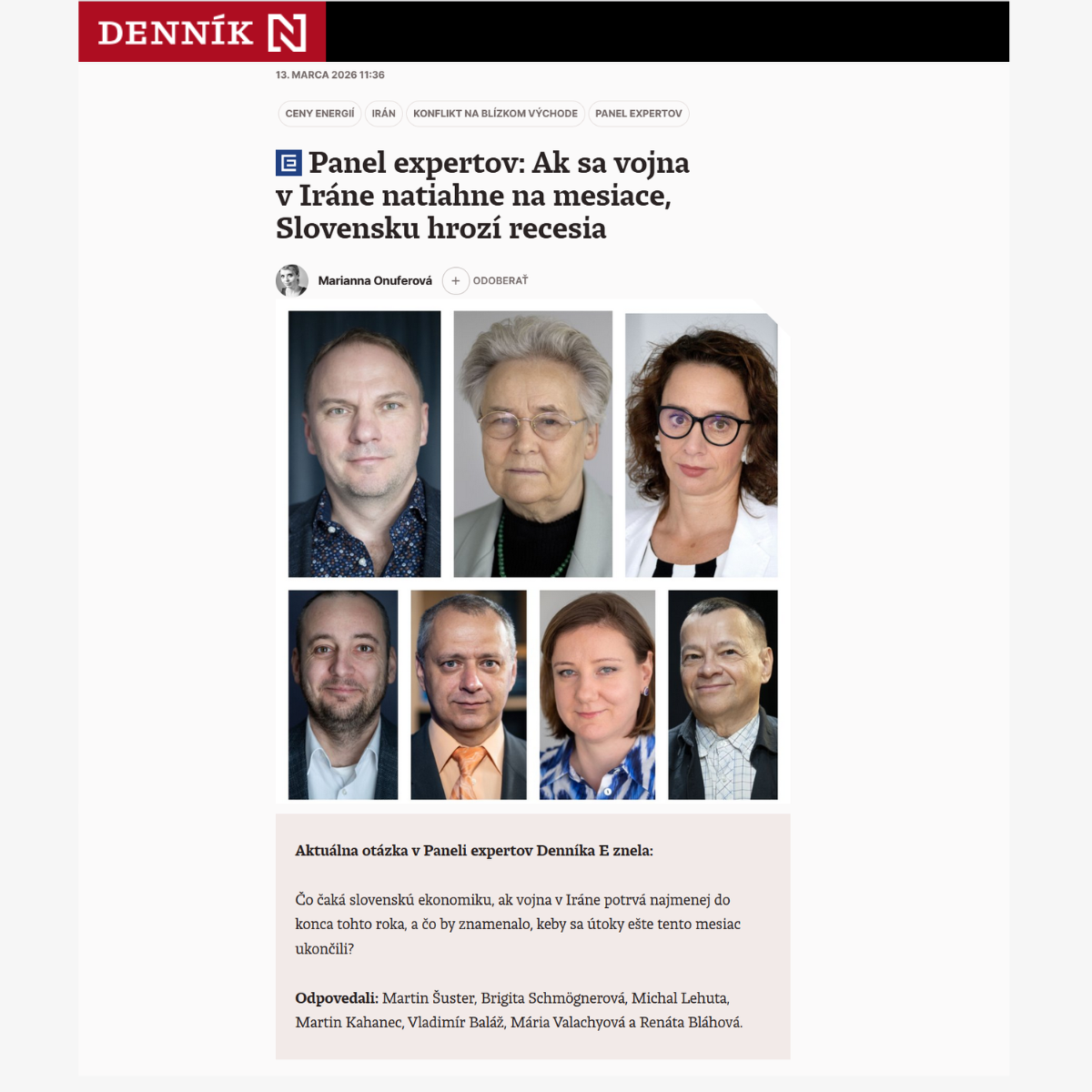 Martin Kahanec v Paneli expertov Denník N o ekonomických rizikách konfliktu na Blízkom východe