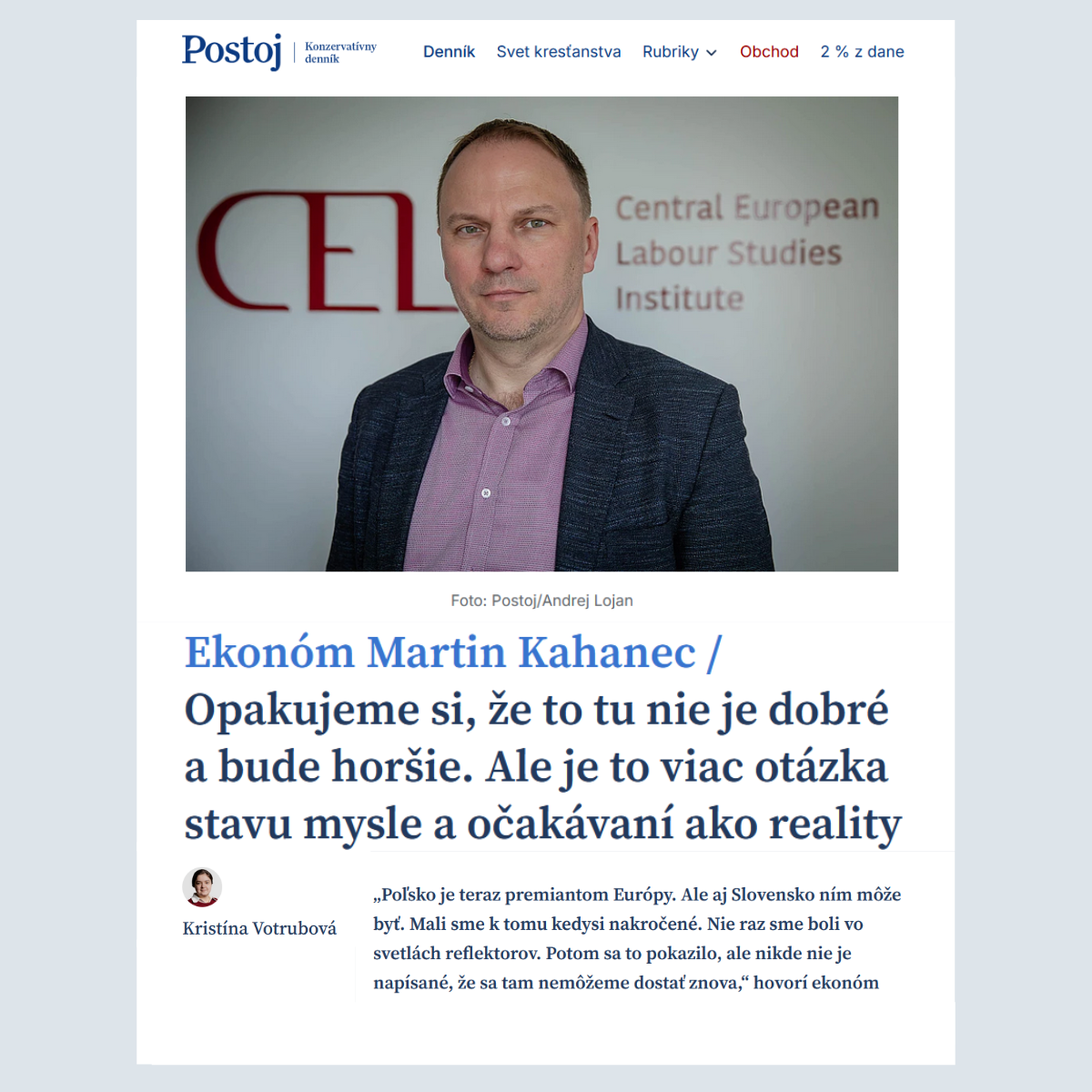 Martin Kahanec v Postoji o ekonomickom optimizme, migrácii a budúcnosti Slovenska