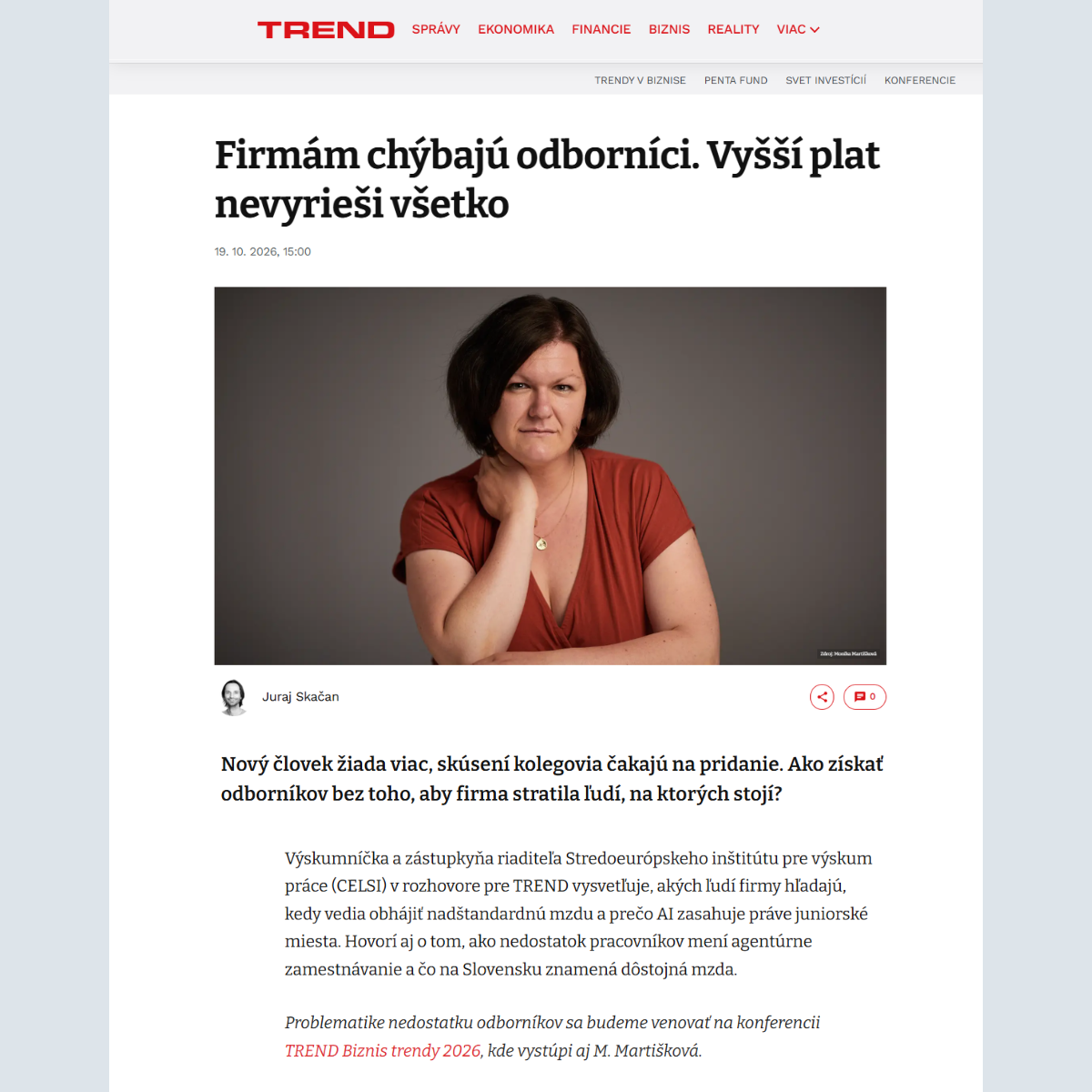Monika Martišková in an interview for Trend on skills shortages, pay and AI