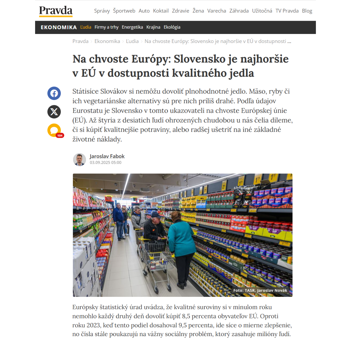 Denník Pravda: Martin Guzi o strave, ako indikátore sociálnej nerovnosti