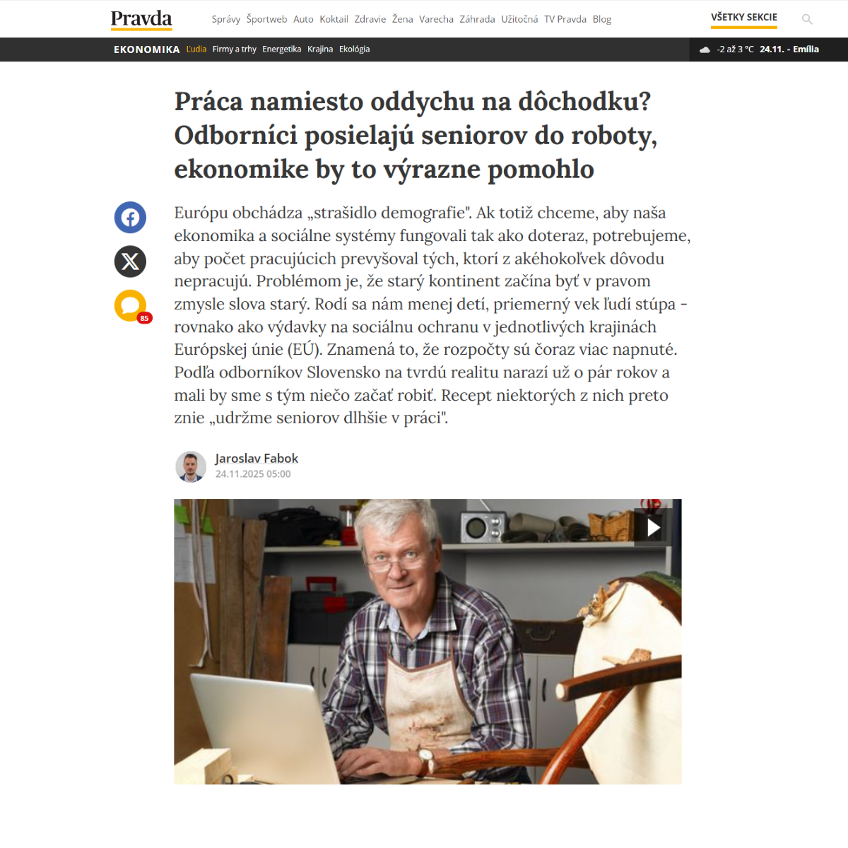 Pravda Daily: Martin Kahanec Comments on Seniors, Work, and Demographic Change in Pravda’s New Analysis