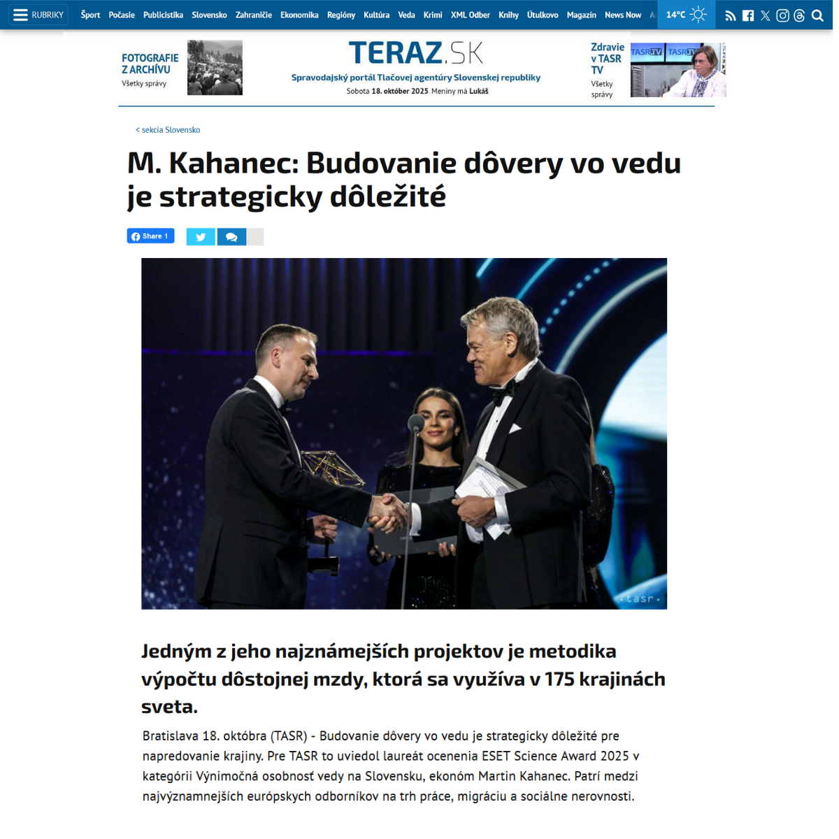 TASR: Martin Kahanec o budovaní dôvery vo vedu a vplyve konceptu dôstojnej mzdy
