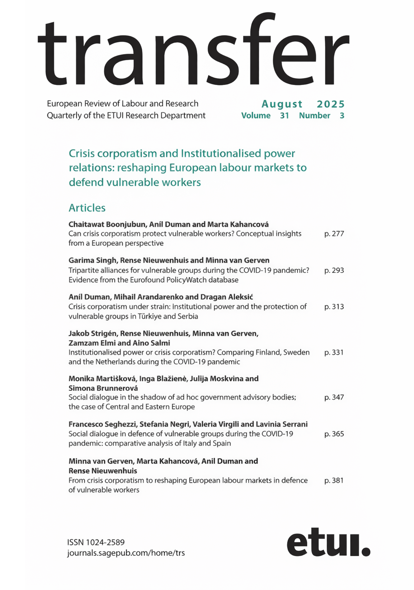 New publication: crisis corporatism, social dialogue and protecting vulnerable workers during COVID-19 pandemic