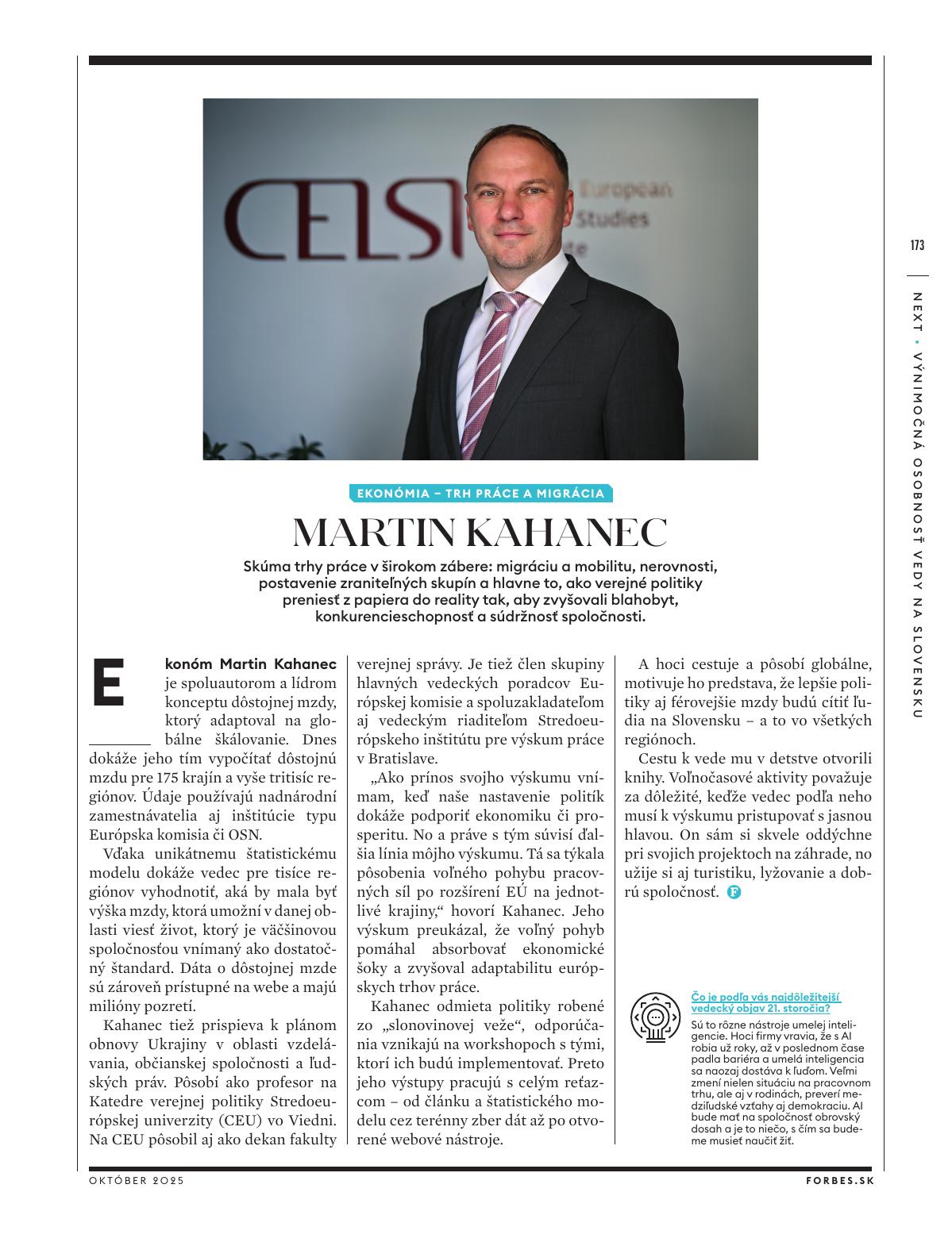 Martin Kahanec v októbrovom vydaní Forbes Slovensko