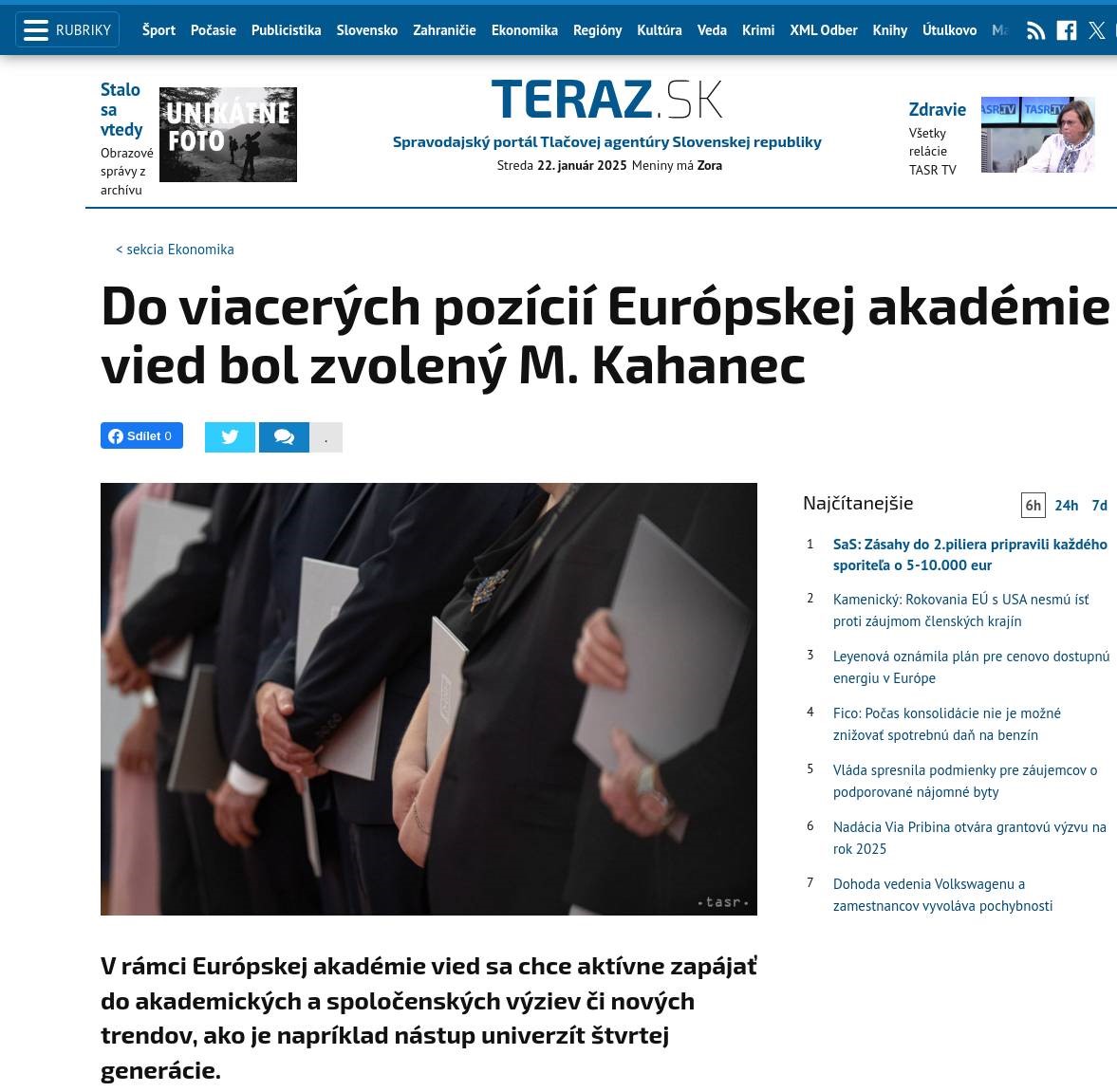 TASR/Teraz.sk: M. Kahanec bol zvolený do viacerých pozícií Európskej akadémie vied