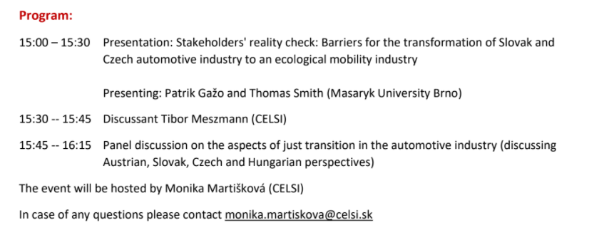 CELSI frontiers webinar: Just transition in the automotive industry