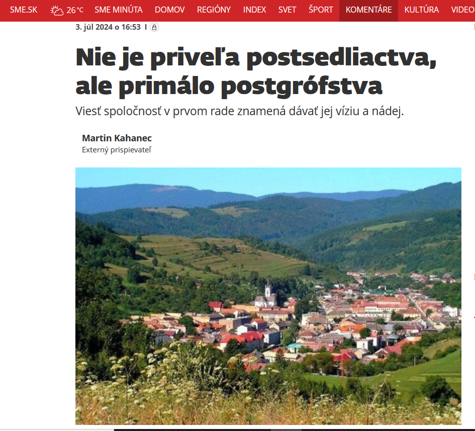 Denník SME, komentár: Nie je priveľa postsedliactva, ale primálo postgrófstva