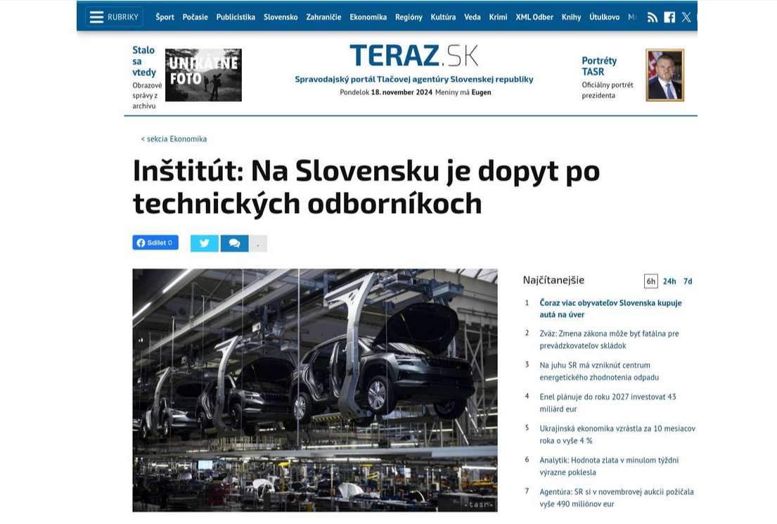 TASR/Teraz.sk: Na Slovensku je dopyt po technických odborníkoch